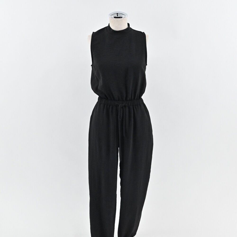 GILLI Jumpsuit Womens‎ Size S Black Sleeveless Mock Neck Drawstring Waist Jogger